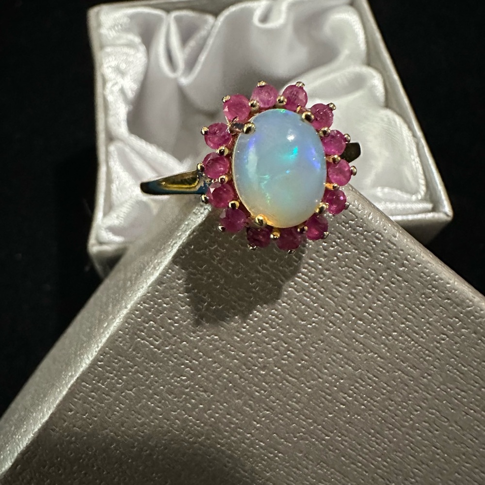 Elegant Sterling Silver Opal Ruby Ring Dipped In … - image 1